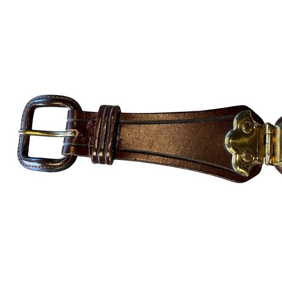Beautiful Pisa Designer Vintage Leather Belt Brown Gold Brass Hardware 26 605 - Picture 2 of 6
